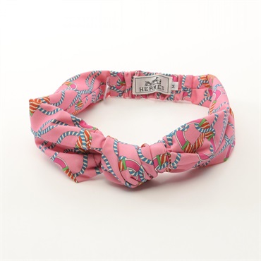 HERMES Gabi Canoe H hair band Turban accessory Nylon Pink Multicolor Pink Used