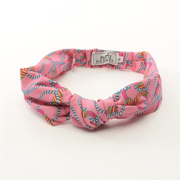 HERMES Gabi Canoe H hair band Turban accessory Nylon Pink Multicolor Pink Used