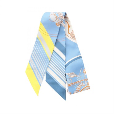 HERMES Twilly EX-LIBRIS Scarf silk Blue Yellow White Multicolor Used Women