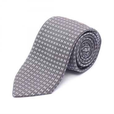 HERMES H logo Tie silk Gray Used mens