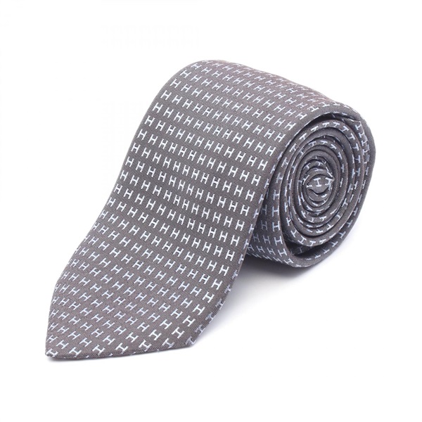HERMES H logo Tie silk Gray Used mens