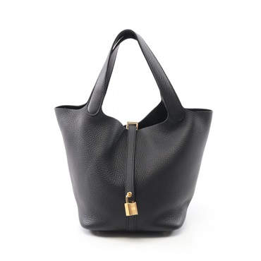 HERMES Picotin Lock MM Hand bag K Taurillon Clemence Black Used GHW