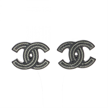 CHANEL COCO Mark Pierced earrings Stainless Steel Plastic Black Used Women CC