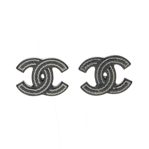 CHANEL COCO Mark Pierced earrings Stainless Steel Plastic Black Used Women CC