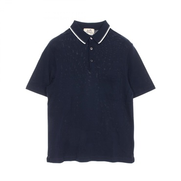 HERMES H embroidery Polo shirt short sleeves #M cotton Navy Used mens