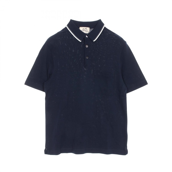 HERMES H embroidery Polo shirt short sleeves #M cotton Navy Used mens