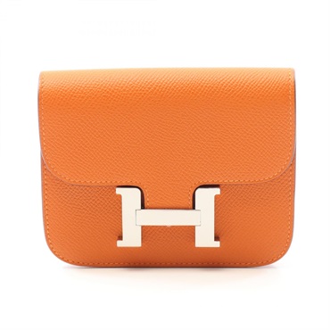 HERMES Constance Slim Bi-fold wallet purse W Epsom Orange SHW