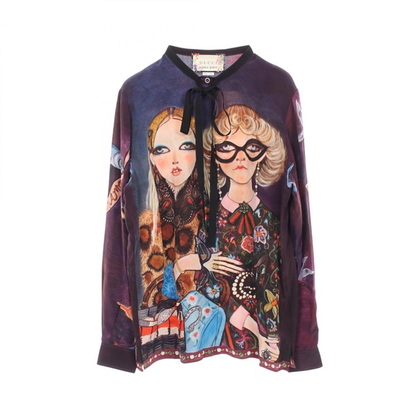 GUCCI Unskilled Worker Blouse shirt tops 486842 Silk Purple Multicolor Size 40 Used