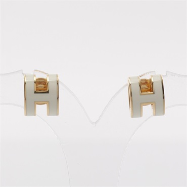 HERMES MINI POP H Pierced earrings Gold Plated White Used women