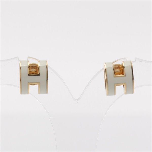 HERMES MINI POP H Pierced earrings Gold Plated White Used women