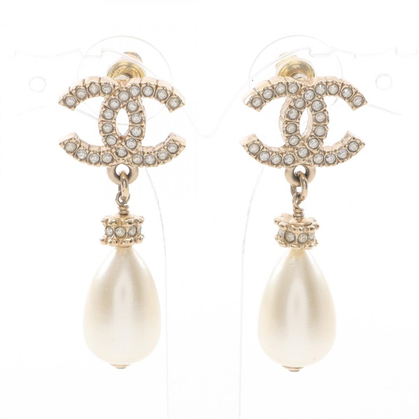 CHANEL COCO Mark Pierced earrings Gold Plated Artificial pearl White Used women