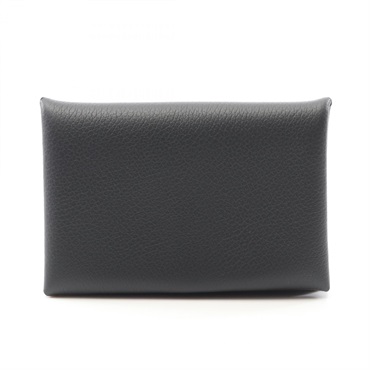 HERMES Calvi coin purse B Evercolor leather Black Noir Women SHW