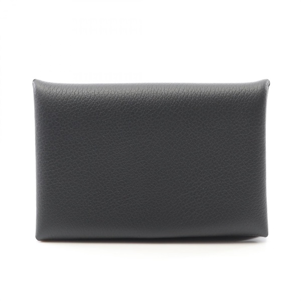 HERMES Calvi coin purse B Evercolor leather Black Noir Women SHW