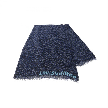 LOUIS VUITTON Etoile Stole Leopard wrap silk cashmere Blue Black Used monogram