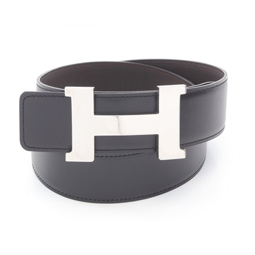 HERMES Constance H Belt leather Black Brown Used mens P SHW
