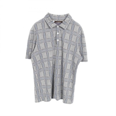 LOUIS VUITTON Polo shirt Tops Half sleeves cotton Gray Blue Gres Used mens #L