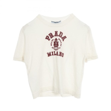 PRADA Cashmere Intarsia T-shirt knit P24M2M Cashmere White Bordeaux #38 Women