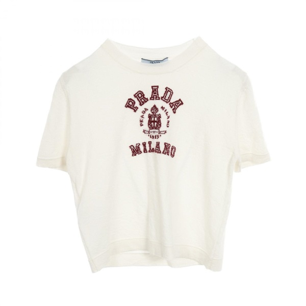 PRADA Cashmere Intarsia T-shirt knit P24M2M Cashmere White Bordeaux #38 Women