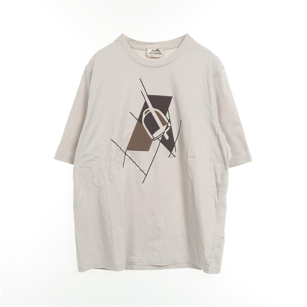 HERMES Etrier en Fragments T-shirt cotton Gray Used mens size M
