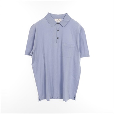 HERMES H Embroidered Pocket with Pique Polo Shirt Cotton Blue #L Used mens