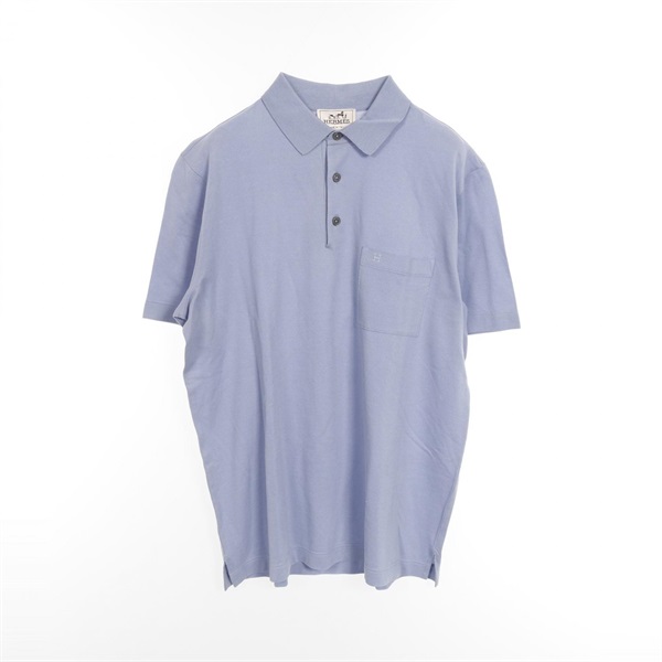 HERMES H Embroidered Pocket with Pique Polo Shirt Cotton Blue #L Used mens