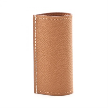 HERMES Lipstick Case Gold Epsom leather Brown Used Women W