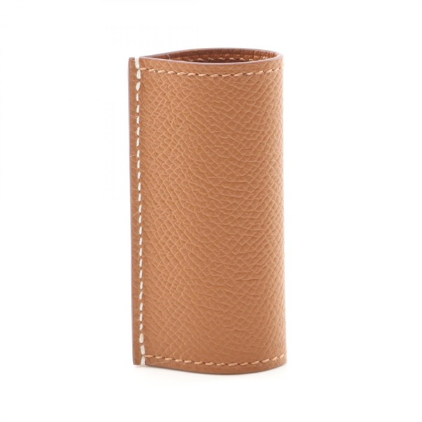 HERMES Lipstick Case Gold Epsom leather Brown Used Women W