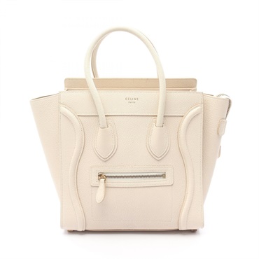 CELINE Luggage micro shopper Tote Bag 167793 leather White Used Women