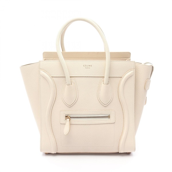 CELINE Luggage micro shopper Tote Bag 167793 leather White Used Women