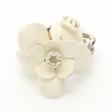 CHANEL Camelia Ring Stainless Steel Fabric White Used women US size 6