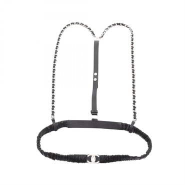 CHANEL COCO Mark belt leather Black Used Women SHW CC