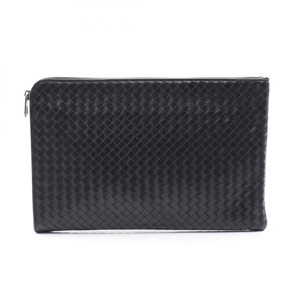BOTTEGA VENETA Intrecciato Business Clutch Bag Leather Black Used Unisex