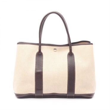 HERMES Garden party PM Tote Bag Toile H canvas Negonda leather Marron Used T