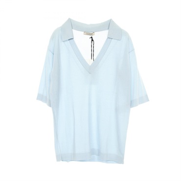 NINA RICCI V-neck knit Shirt 21EMPU021ML0476 Rayon Nylon Blue #XS Used Women