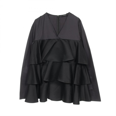 YOKO CHAN Long Sleeve Waffle Layer Blouse Cotton Polyester Black Size 36 Women