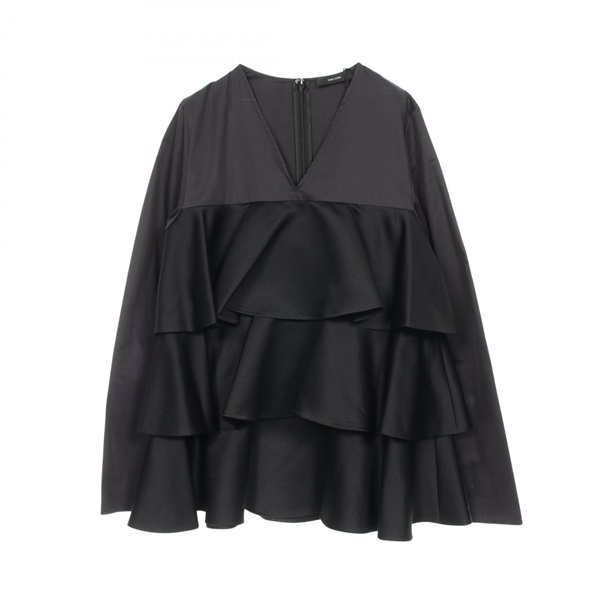 YOKO CHAN Long Sleeve Waffle Layer Blouse Cotton Polyester Black Size 36 Women