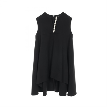 YOKO CHAN Pearl Slit Line Tunic Blouse Rayon Polyester Black #36 Used Women