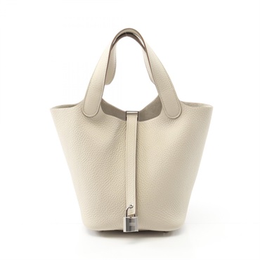 HERMES Picotin Lock PM Handbag Clemence leather White Beton Used Women W SHW