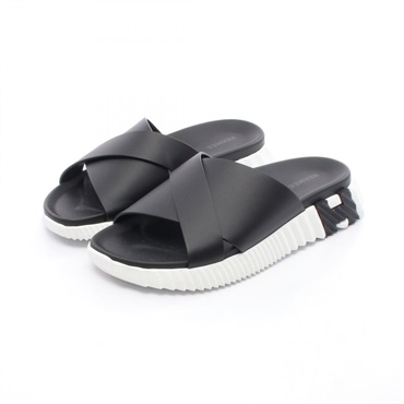 HERMES Infra Sandals flat leather Black White Used Women ＃39