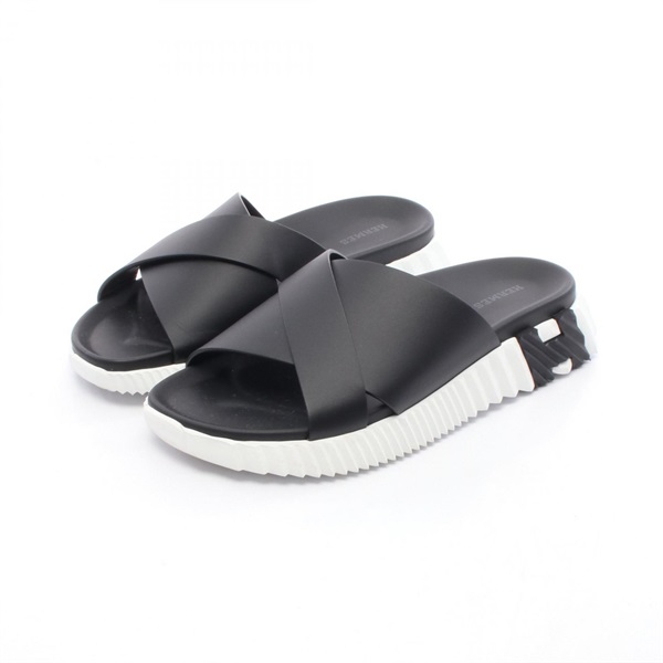 HERMES Infra Sandals flat leather Black White Used Women ＃39