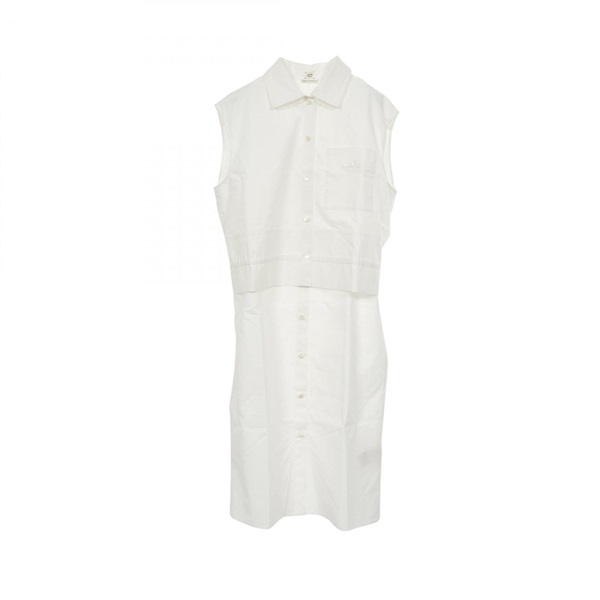 HERMES Caleche shirt dress sleeveless cotton White Women #34