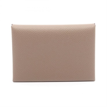 HERMES Calvi duo coin purse Epsom leather Brown Etoupe Grey Used Women K SHW