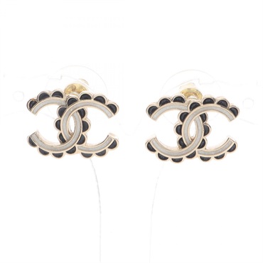 CHANEL CC Logo Pierced Earrings Gold Plated 13mm x 18mm Used Women