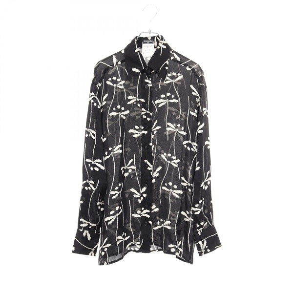 CHANEL Blouse Shirt P10219V06401 Silk Black Beige Size 38 Used Women