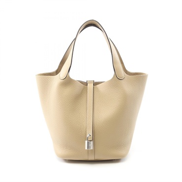 HERMES Picotin Lock MM Trench Handbag K Clemence Leather Beige SHW