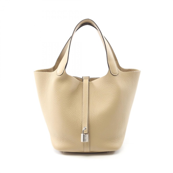 HERMES Picotin Lock MM Trench Handbag K Clemence Leather Beige SHW