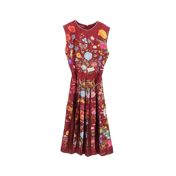 GUCCI flora Dress sleeveless 825277 silk Bordeaux Multicolor Used Women #40