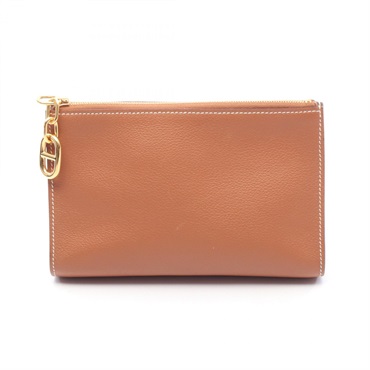 HERMES Zip Ango PM Chaine d'Ancre Pouch Evercolor leather Brown Gold Used GHW W