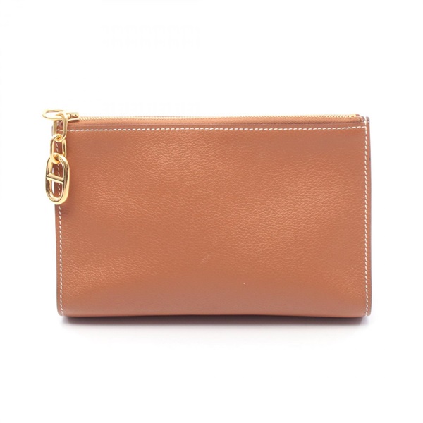 HERMES Zip Ango PM Chaine d'Ancre Pouch Evercolor leather Brown Gold Used GHW W