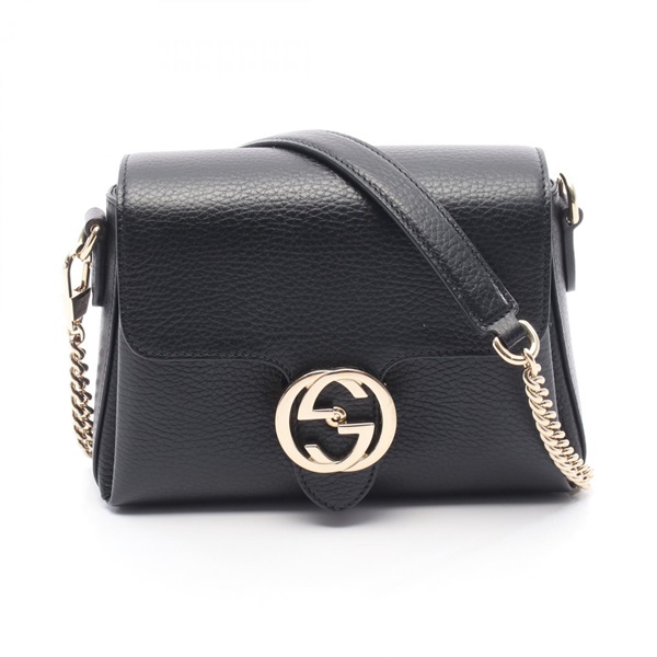 GUCCI Interlocking G Crossbody Chain Shoulder Bag 607720 Leather Black Used